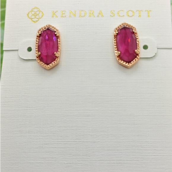 Kendra Scott Rose Gold Ellie Posts In Fuchsia Pink New On Card Beautiful!